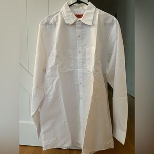 Men’s white poplin size L button up shirt.